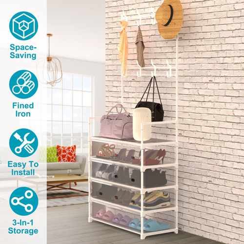 5-Tier Dustproof Entryway Hall Tree Coat Rack Shoe 