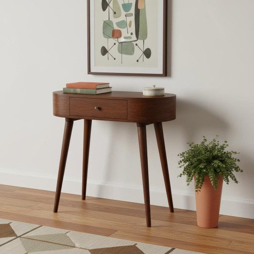 32" Brown Solid Wood Solid Console Table And With Two Drawers