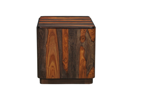 22" Dark Brown Solid Wood Square Block End Table