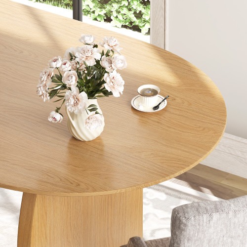 79" Natural Solid Wood Mirrored Double Pedestal Base Oval Dining Table