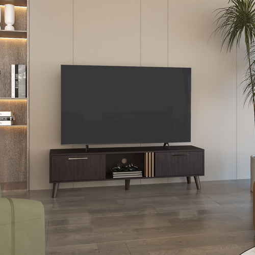 Vance 63" Wide Tv Stand  with Two pull down Cabinets, Two Shelves