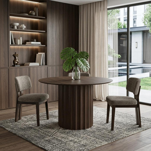 46" Walnut Wood Pedestal Base Round Top Dining Table