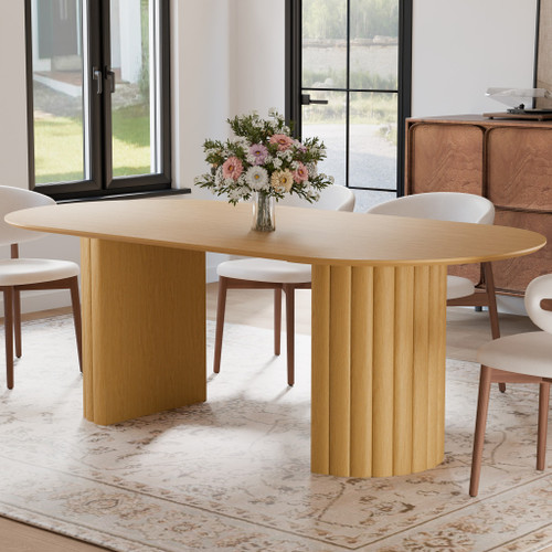 86" Natural Wood Double Pedestal Base Oval Dining Table