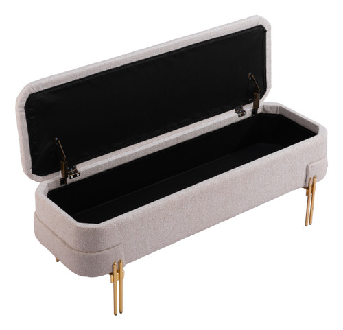 47" Beige and Gold Fabric Upholstered Bench