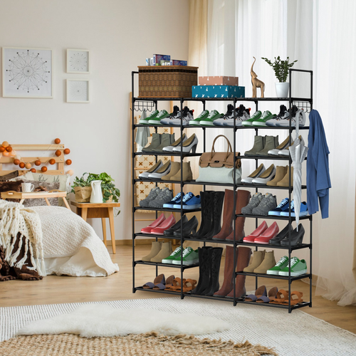 8-Tier 3-Row Shoe Rack Metal Shoe