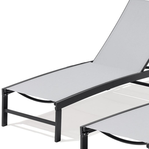 Set of Two Light Gray Steel Five Position Adjustable Outdoor Chaise Lounges