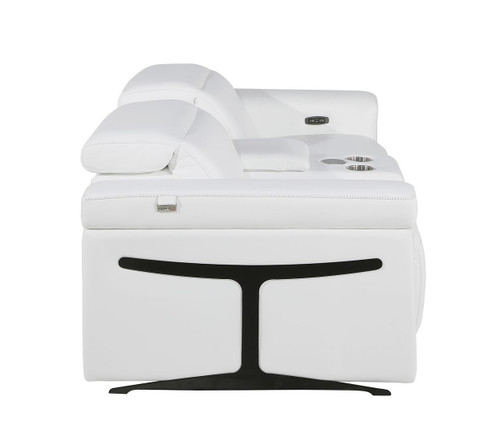 86" White and Black Italian Leather Power Reclining Loveseat With Storage