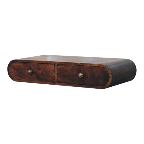 32" Brown Solid Wood Solid Floating Console Table With Shelf And Drawer