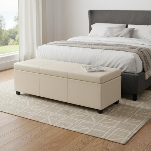 54" Dark Brown and Cream Upholstery Storage Ottoman
