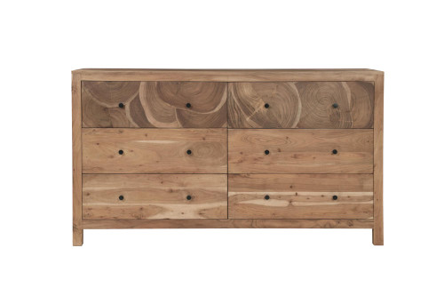 64" Brown Live Edge Solid Wood Six Drawer Dresser