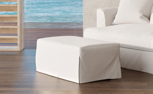 Sunset Trading Newport Slipcovered 44" Wide Ottoman | Performance Fabric Washable Water-Resistant Stain-Proof | White 