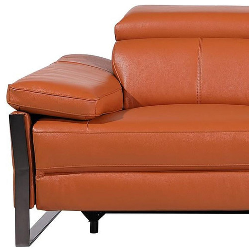 103" Camel Top Grain Leather Reclining Metal USB Sofa