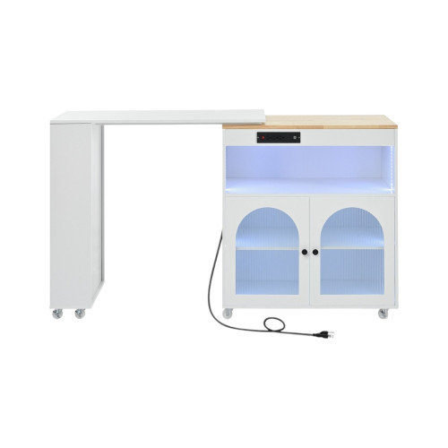 33" White Wood Barn Door Rolling Kitchen Island With Storage With USB