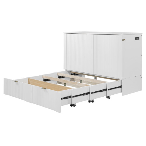 White Wood Full Murphy Bed