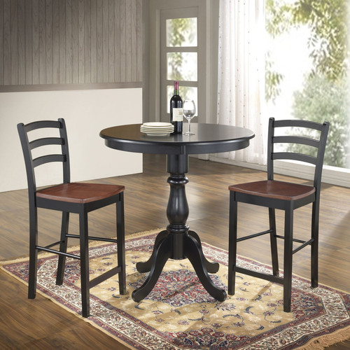 36" Black Solid Wood Rounded Bar Table
