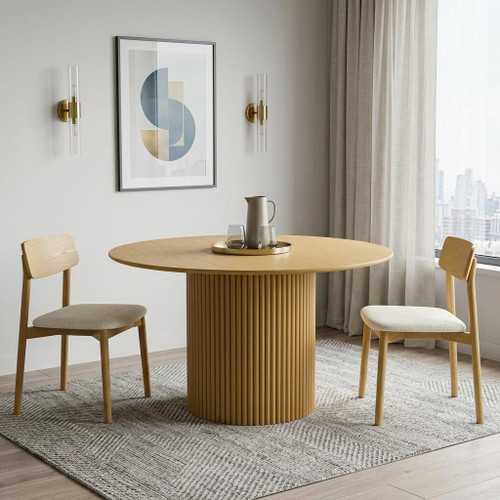 52" Natural Solid Wood Pedestal Base Round Top Dining Table