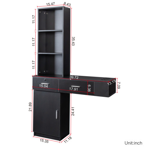 40" Black Wood Mirrored Two Drawer Vanity Table