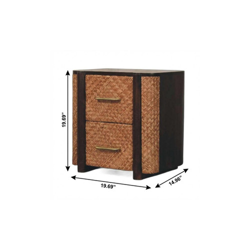 20" Espresso And Mocha Solid Wood Woven Texture One Drawer Nightstand