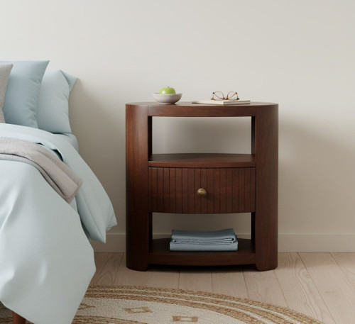 22" Brown Solid Wood Two Drawer Nightstand