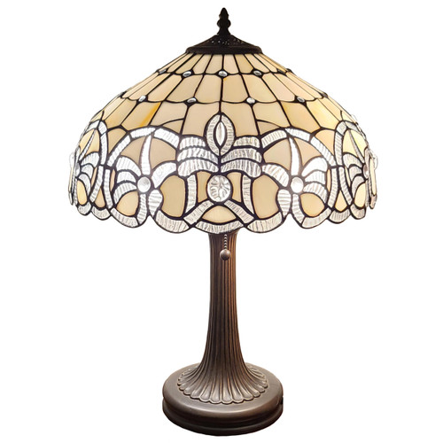 Homeroots Lighting 24" Stained Glass Two Light Accent Table Lamp, Stained Glass, Dark Brown Base