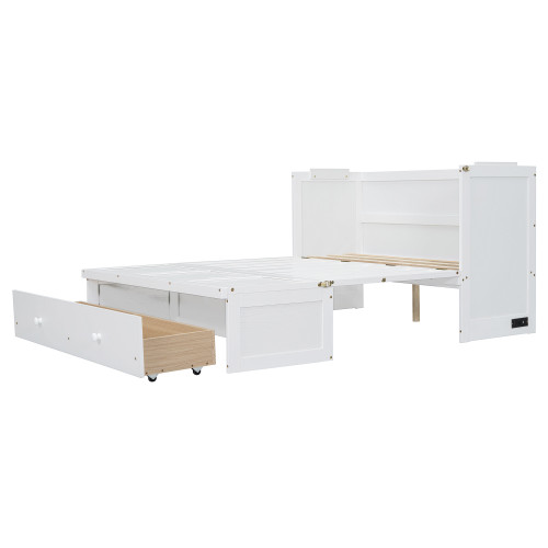White Wood Full Murphy Bed With USB