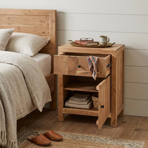 24" Natural Solid Wood Square Live Edge One Drawer Nightstand