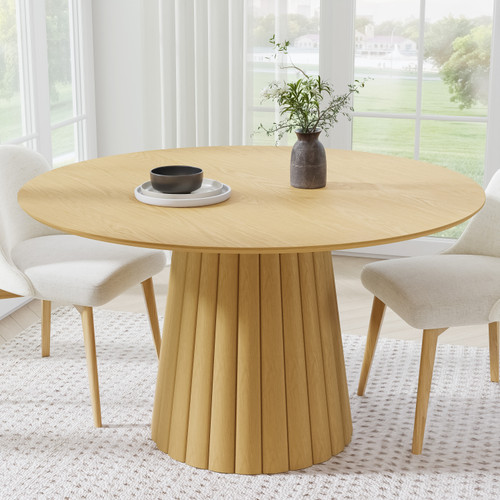 52" Natural Solid Wood Pedestal Base Round Top Dining Table