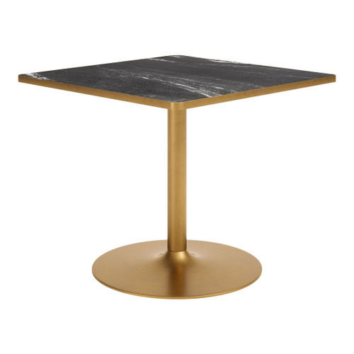 36" Black and Gold Faux Marble and Steel Pedestal Base Square Dining Table