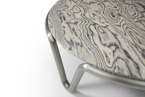 43" Gray and Silver Wood and Stainless Steel Round Coffee Table