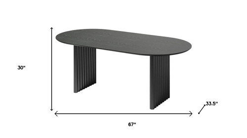 67" Black Solid Wood Double Pedestal Base Oval Dining Table