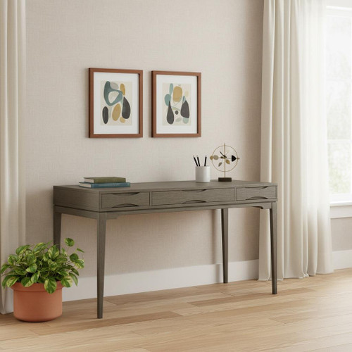 60" Gray Solid Wood Writing Desk With Two Drawers