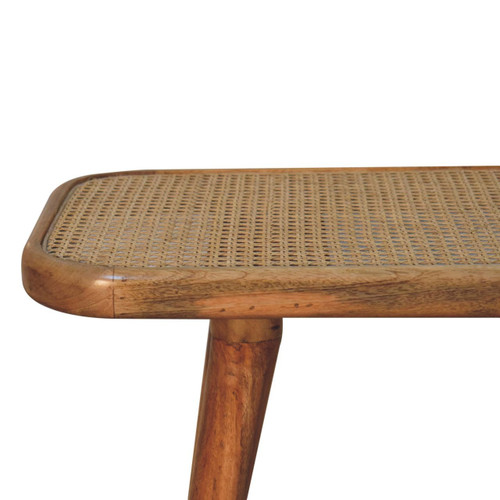 28" Brown Solid Wood and Rattan Bench