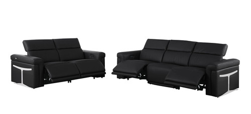 Two Piece Black Italian Leather Five Person Seating Set