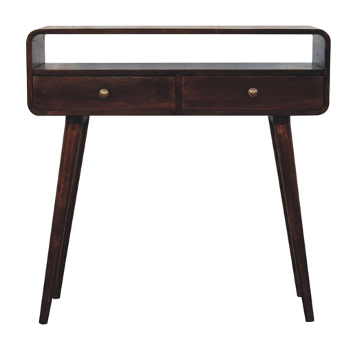 35" Walnut Solid Wood Distressed Console Table With Shelf And Two Drawers