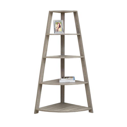 60" Taupe Wood Four Tier Corner Bookcase