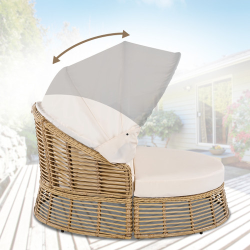 51" Beige Wicker and Cushions Patio Daybed with Toss Pillows