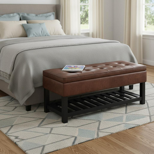 44" Brown and Dark Brown Leather Ottoman With Storage