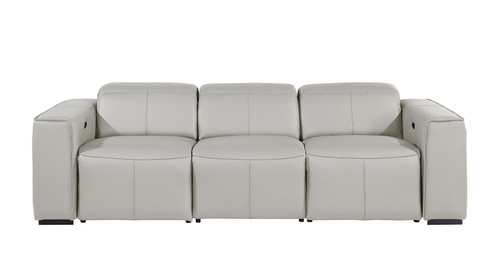 104" Light Gray Top Grain Leather Reclining Metal USB Sofa