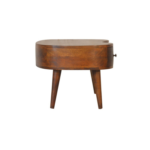 32" Chestnut Solid Wood Free Form Coffee Table With Drawer