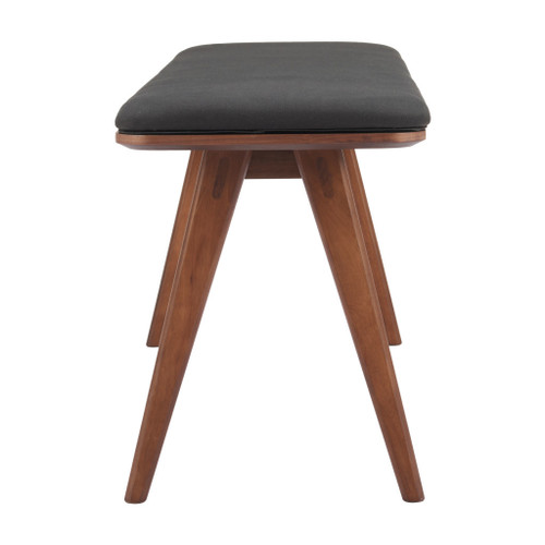 60" Black and Brown Fabric and Wood Upholstered Bench