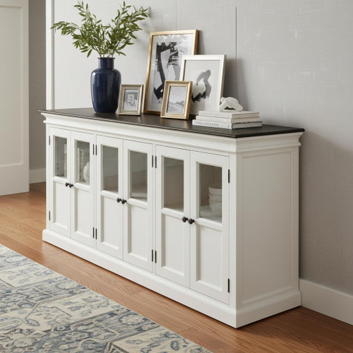 81" Black And White Solid Wood Buffet Table With Six Doors