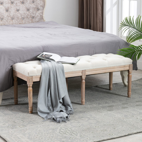 Ming End of Bed Bench Upholstered Entryway Bench French Benchwith Rubberwood Legs for Bedroom/Entry/Hallway