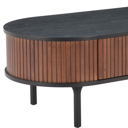 47" Black Wood Oval Pedestal Coffee Table With Drawer