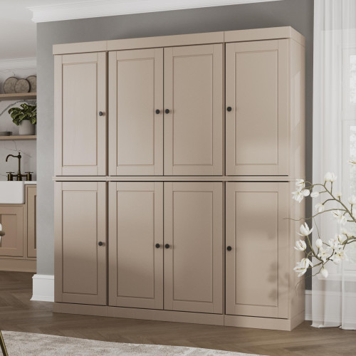72" Beige Solid Wood 8 Two Drawer Pantry Or Storage Closet