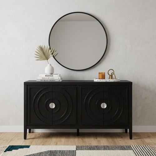60" Black Wood Buffet Table With Four Doors