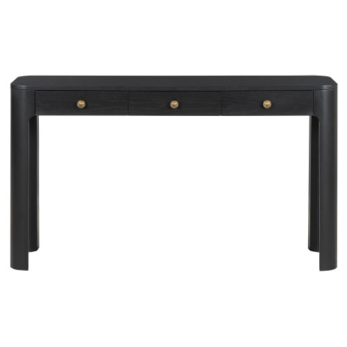 52" Black Wood Console Table With Three Drawers