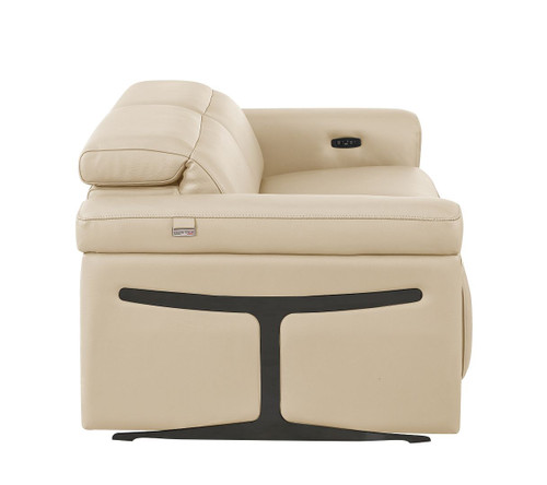 73" Cream and Black Italian Leather Power Reclining Loveseat