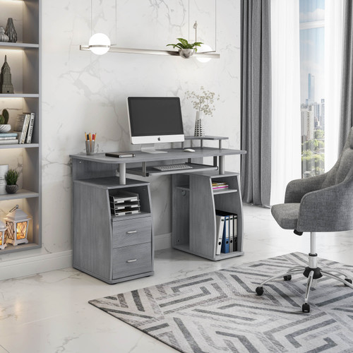 47" Gray Wood Pedestal Computer Desk With Two Drawers