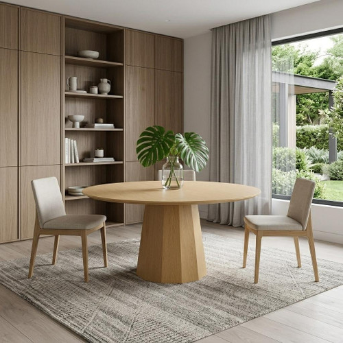 60" Oak Wood Pedestal Base Round Top Dining Table