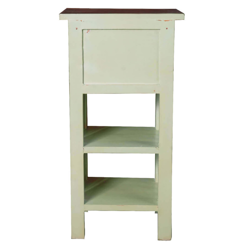 Sunset Trading Cottage End Table with Drawers and Shelves | Bahama Blue/Raftwood Brown Solid Wood | Fully Assembled Narrow Display Shelves